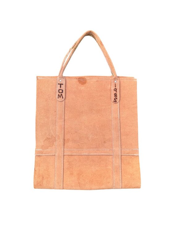Custom Other - Suede Firewood Log Carrier Tote Brown Suede Handles Stitch Detailing TOM Vtg 80s